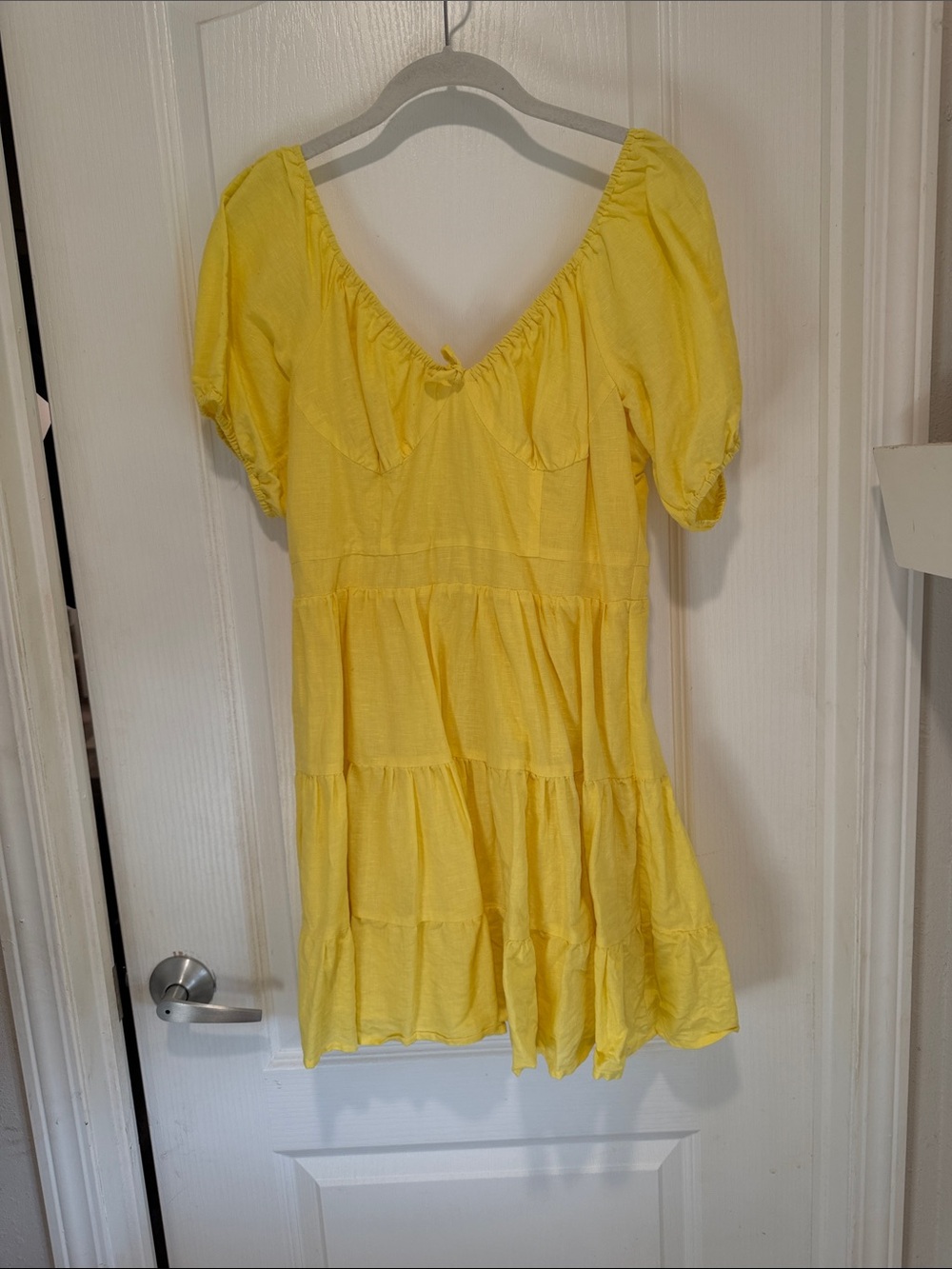 Chelsea & Violet Sunny Yellow Tiered Puff Sleeve Mini Dress